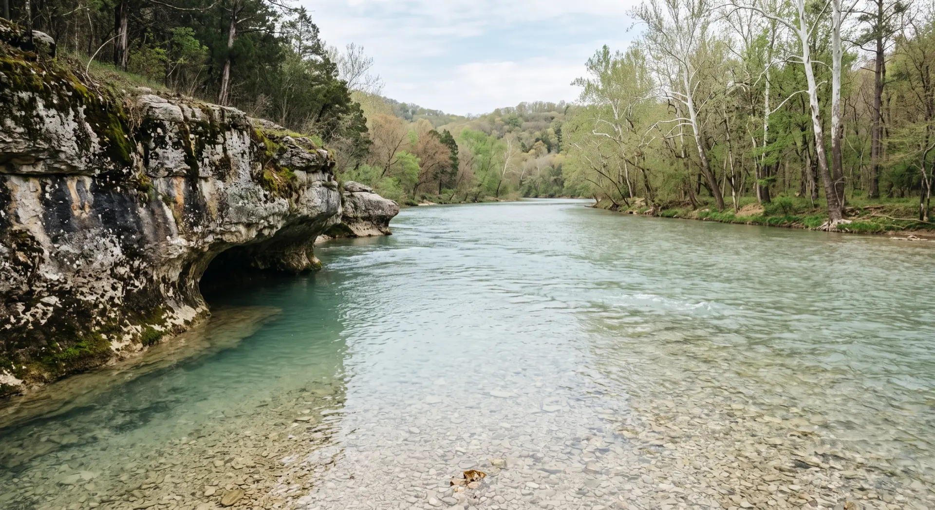 The Eleven Point River winding through wooded hills